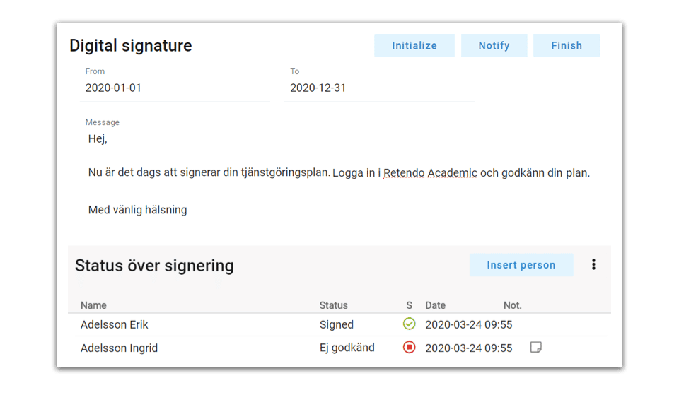 Retendo Academic Feature - Workforce Planning System - Digital signature